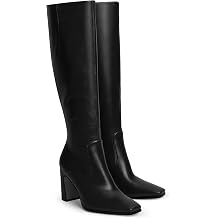 Knee High Boots for Women Square Toe Chunky Block Heeled Tall Boots with Side Zipper Fashion Dress Long Booties