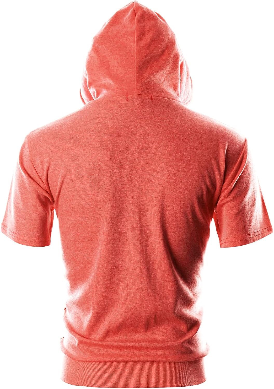 Ohoo Mens Slim Fit Zip up Hoodie Cotton Blend Soft Fabric Short Sleeve Lightweight Comfy Basic Jacket with Kanga Pocket