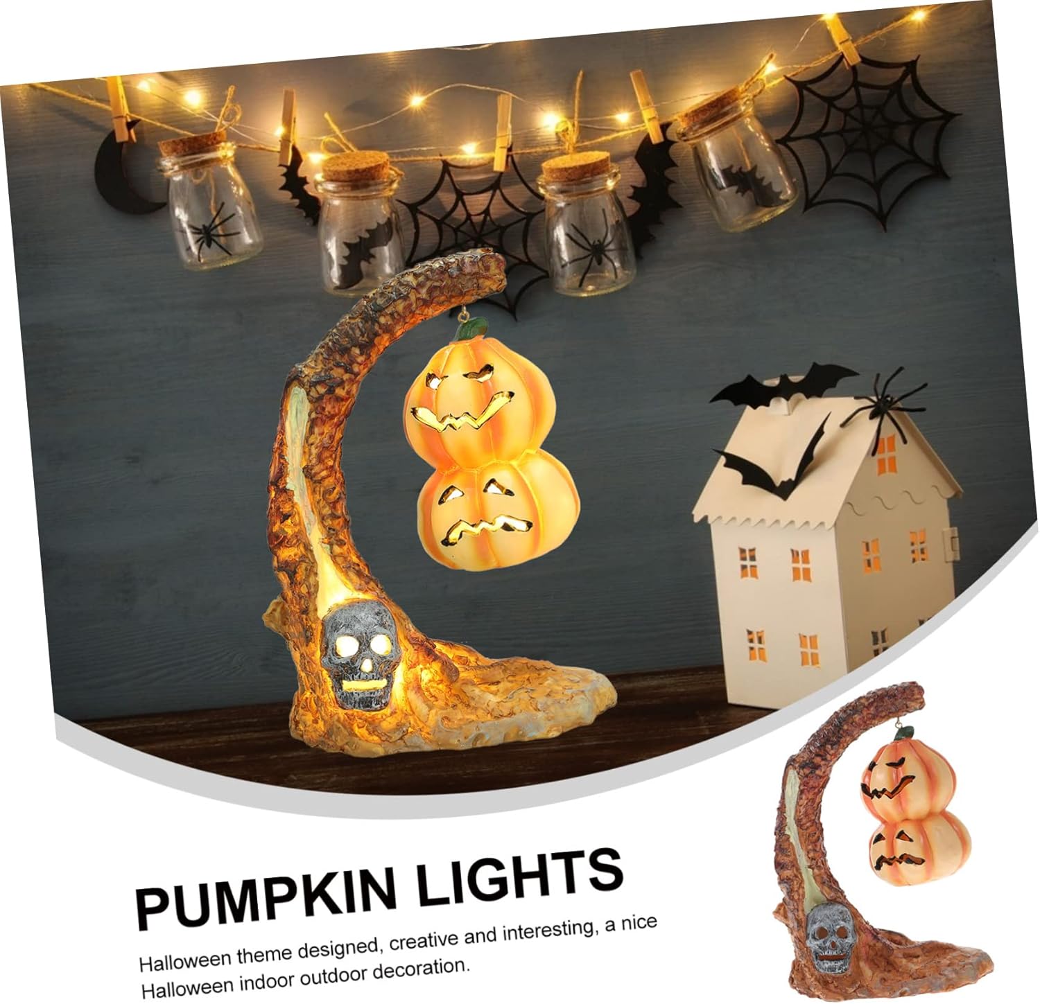 Zerodeko Halloween Pumpkin Lamp Scary Resin Lighted Decor for Party Table Kitchen Fall Decor Unique Indoor Use Easy Operation with for Halloween Celebrations