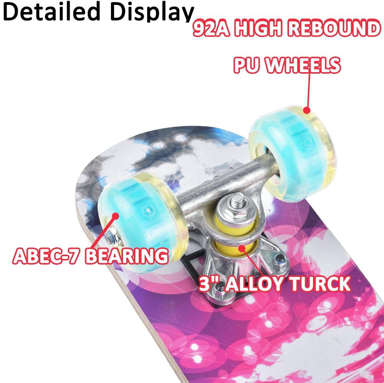 ERNAN Skateboard Completo per Principianti. Skateboard completo da 17 * 5 pollici. Double Kick Deck Concavo con 7 strati per ragazzi, ragazze (Pink Nebula)