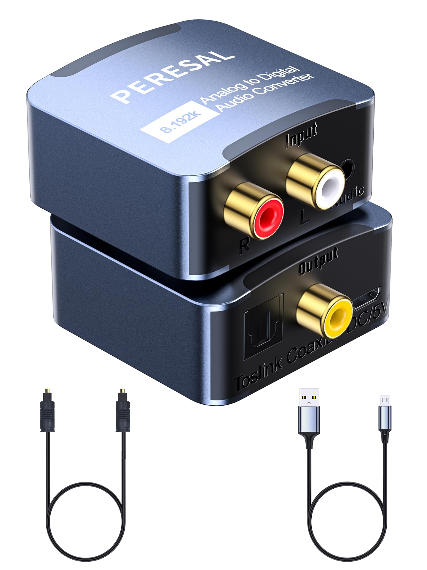 PERESAL Analog to Digital Audio Converter 3.5mm to SPDIF/Coaxial with Optical Cable RCA to Optical for Laptops Desktop Computers to Soundbar ＆