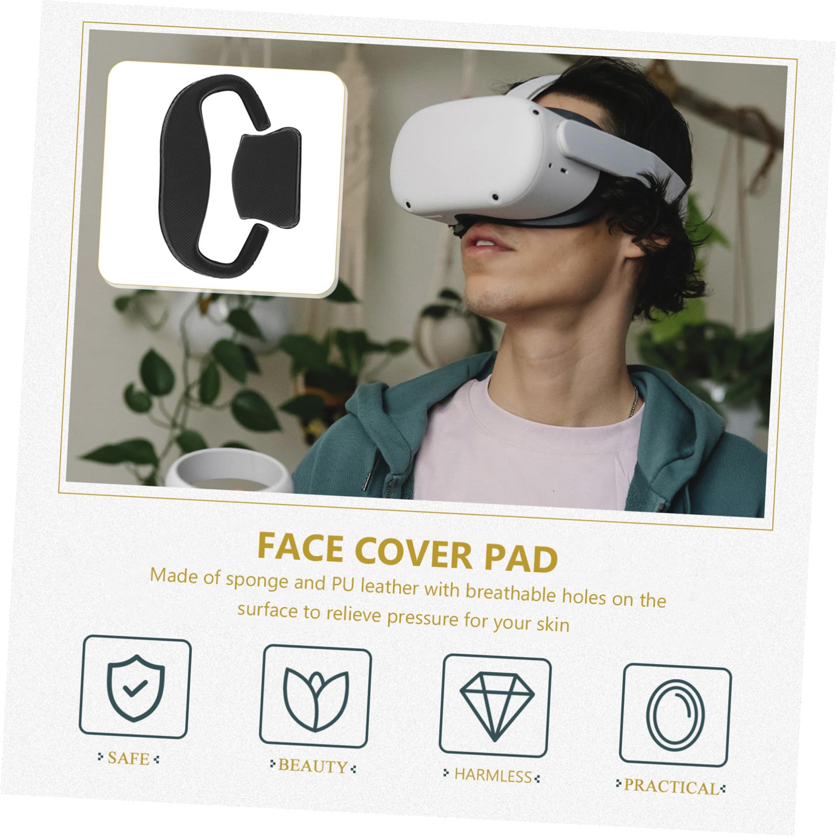 FRCOLOR VR Glasses Face Pad Set Compatible with Pimax Crystal Ergonomic PU Sponge Cushion Light Blocking Sweat Absorption