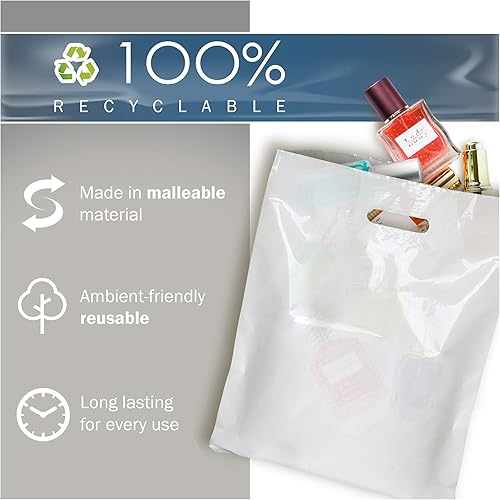 Miniatura 7 de White Merchandise - Bolsas de plástico para compras, paquete de 100 unidades de 9 x 12 pulgadas con 1.5 mil de grosor, asas troqueladas, perfectas