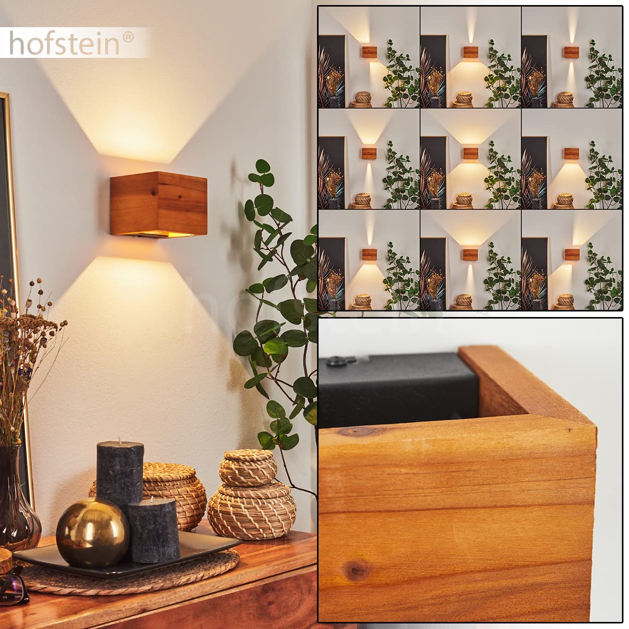 LED Wandleuchte Marmorera, Wandlampe aus Holz/Metall in Natur/Schwarz, moderne Leselampe im skandinavischen Design mit Up & Down Lichteffekt, 1-flammig, 1 x LED 8 Watt, 800 Lumen, 3000 Kelvin