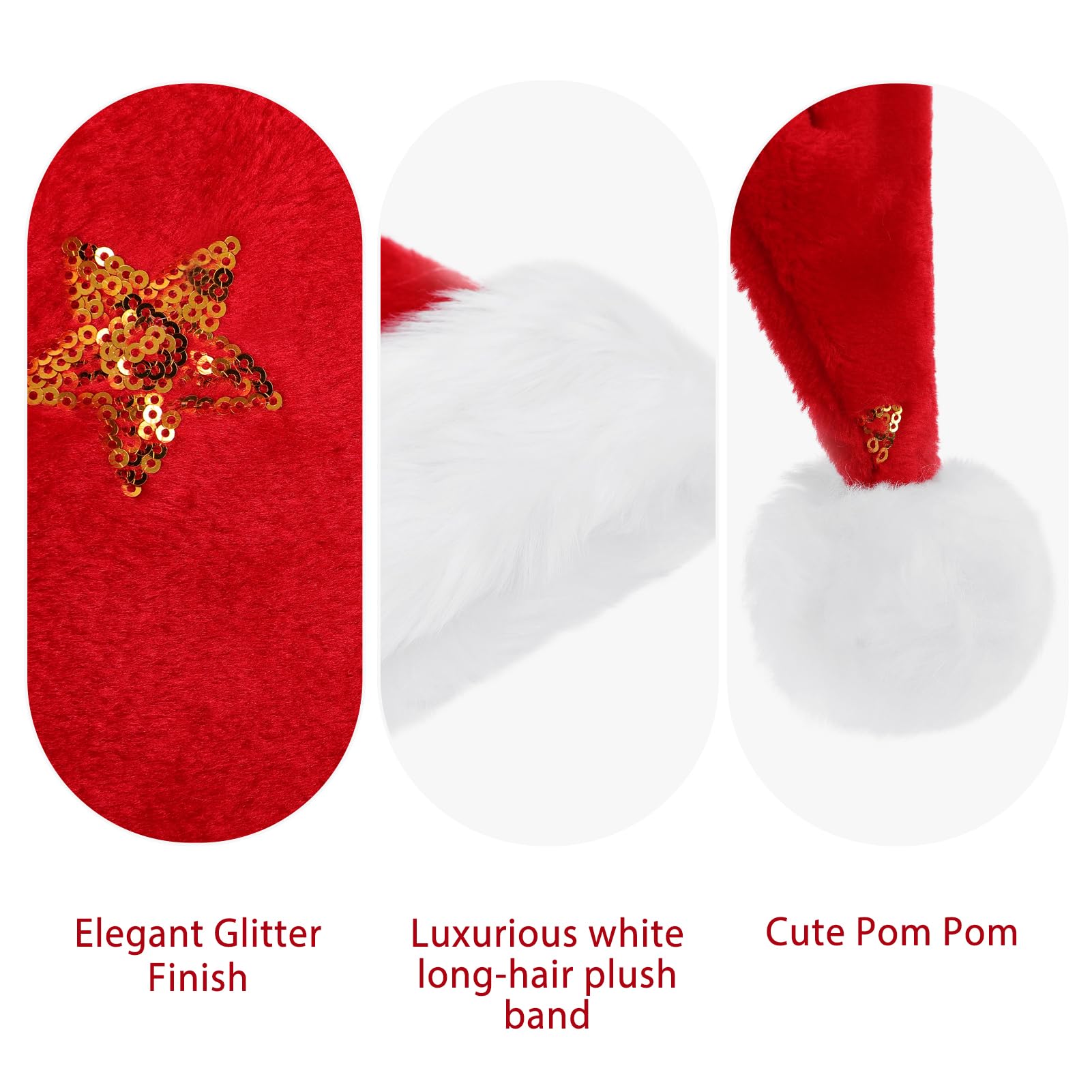 KONVINIT Christmas Santa Hat Festive Santa Clause Hat, Fluffy & Durable for Holiday Celebrations, Red With Stars, L-XL - Image 4