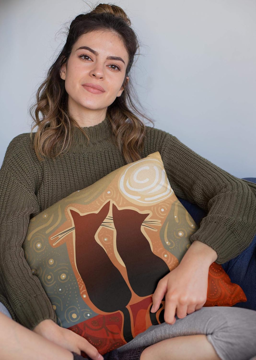 Yaateeh Cats Love Watching Moon Luna Starry Sky Print Throw Pillow Covers Decorative 18x18 Inch Pillowcase Square Cushion Cases for Home Sofa Bedroom Livingroom