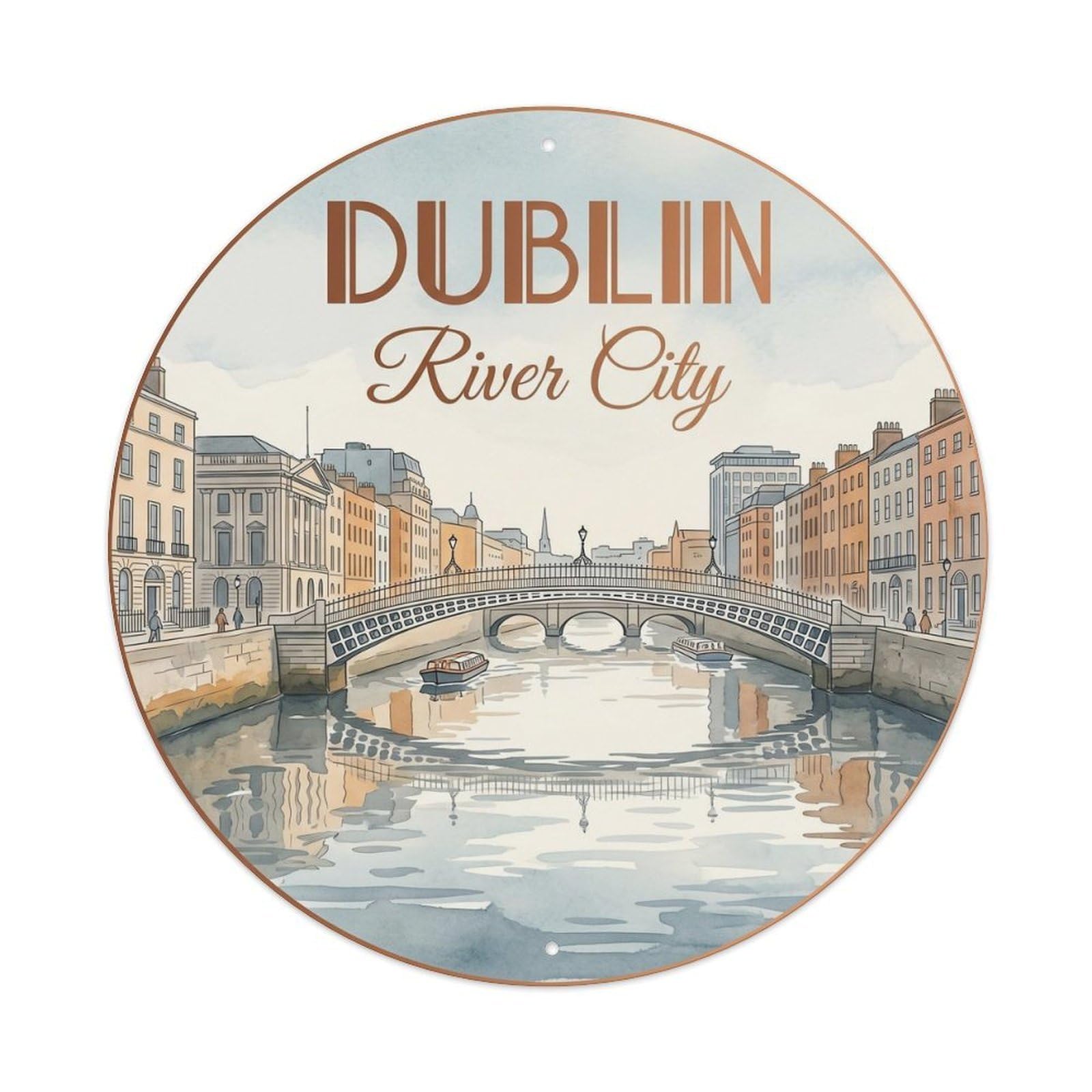 Cmhok Vintage Style Vintage Travel Dublin Liffey River Metal Tin Sign Plaque Wall Decor For Cafe, Club, Garden Round Metal Poster 8X8inch