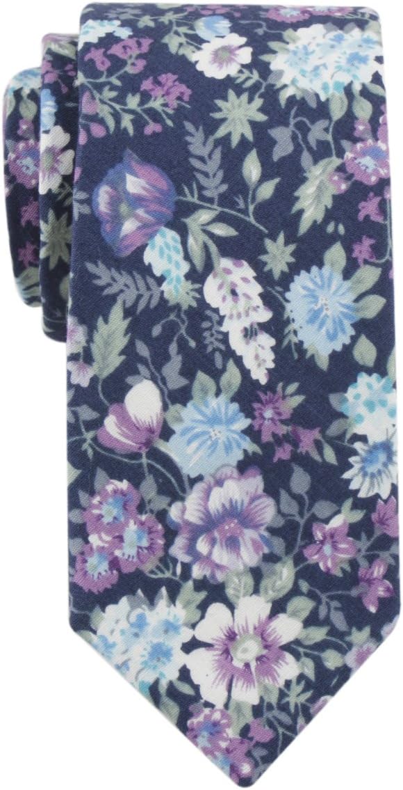 Men's Skinny Tie Linen Floral Print Cotton Necktie Novelty Wedding Ties Various Designs