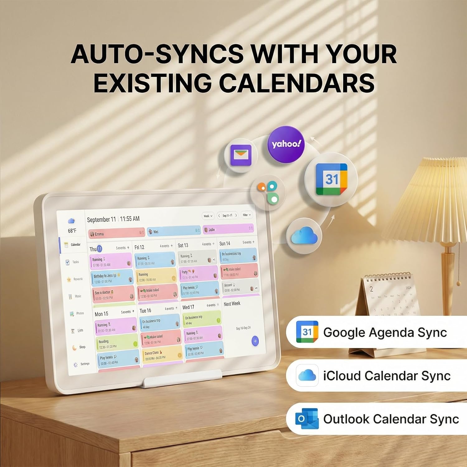 Mezed 21.5" Digital Calendar, Meal Planner, Duty Chart, to Do List,HD Smart Touch Screen Home Interactive Smart Electron Calender , Gifts for Women Men, Gifts for Mom Dad- Built-in Digital Photo Frame Function (white, 21.5)
