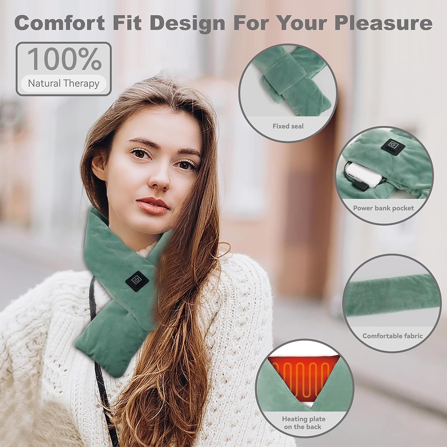 Heated Neck Wrap with 5000 mAh Power Bank, Cordless Heating Pad with Adjustable 3 Heat Settings, Soft Neck Warmer for Pain Relief, Muscle Relaxation, Portable Heated Neck Scarf