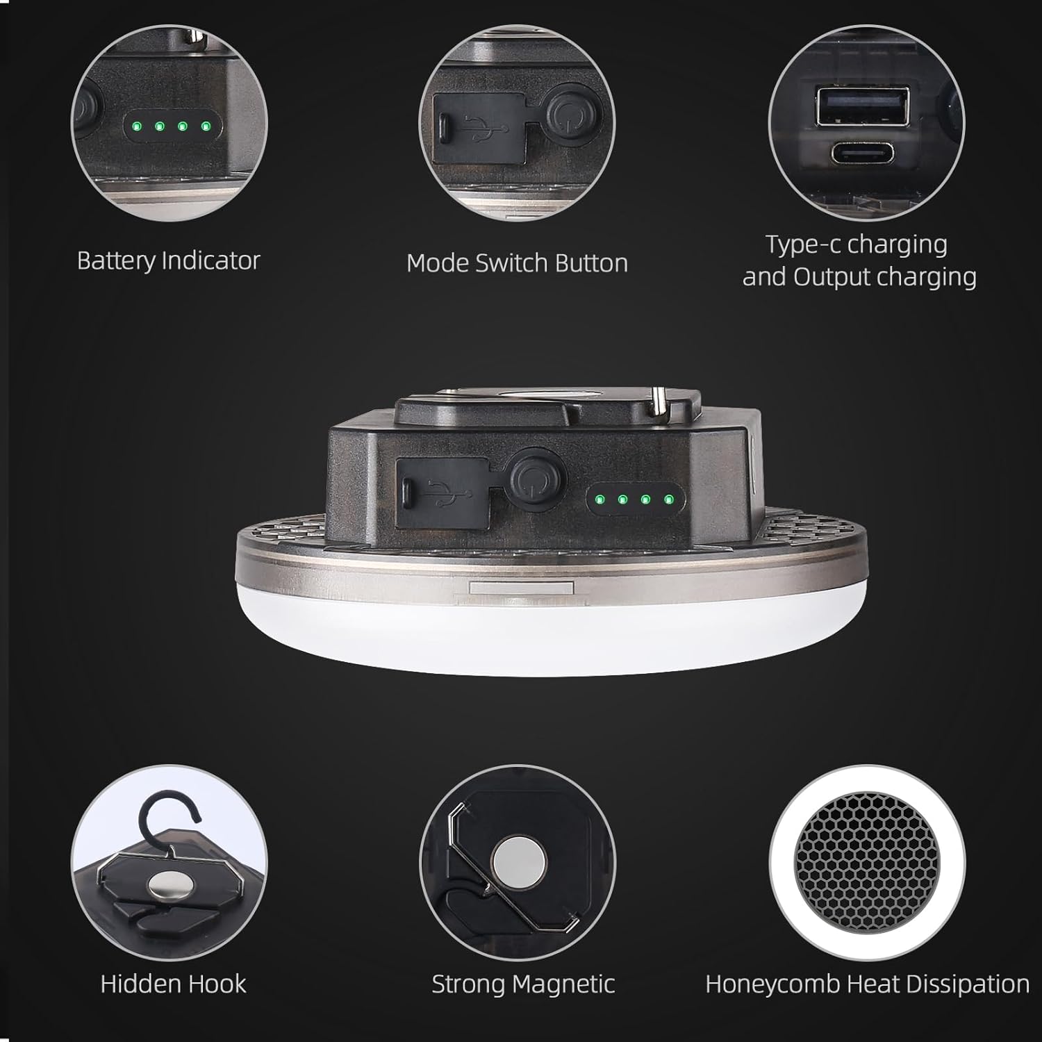 12000mAh 5000LM Camping Lights 3 Lighting Modes Bright Rechargeable LED Lamp 40W Hanging Tent Lights IPX5 Waterproof,Magnet,Power Failure Emergency Survival Kits & Christmas Day Gift - Image 5