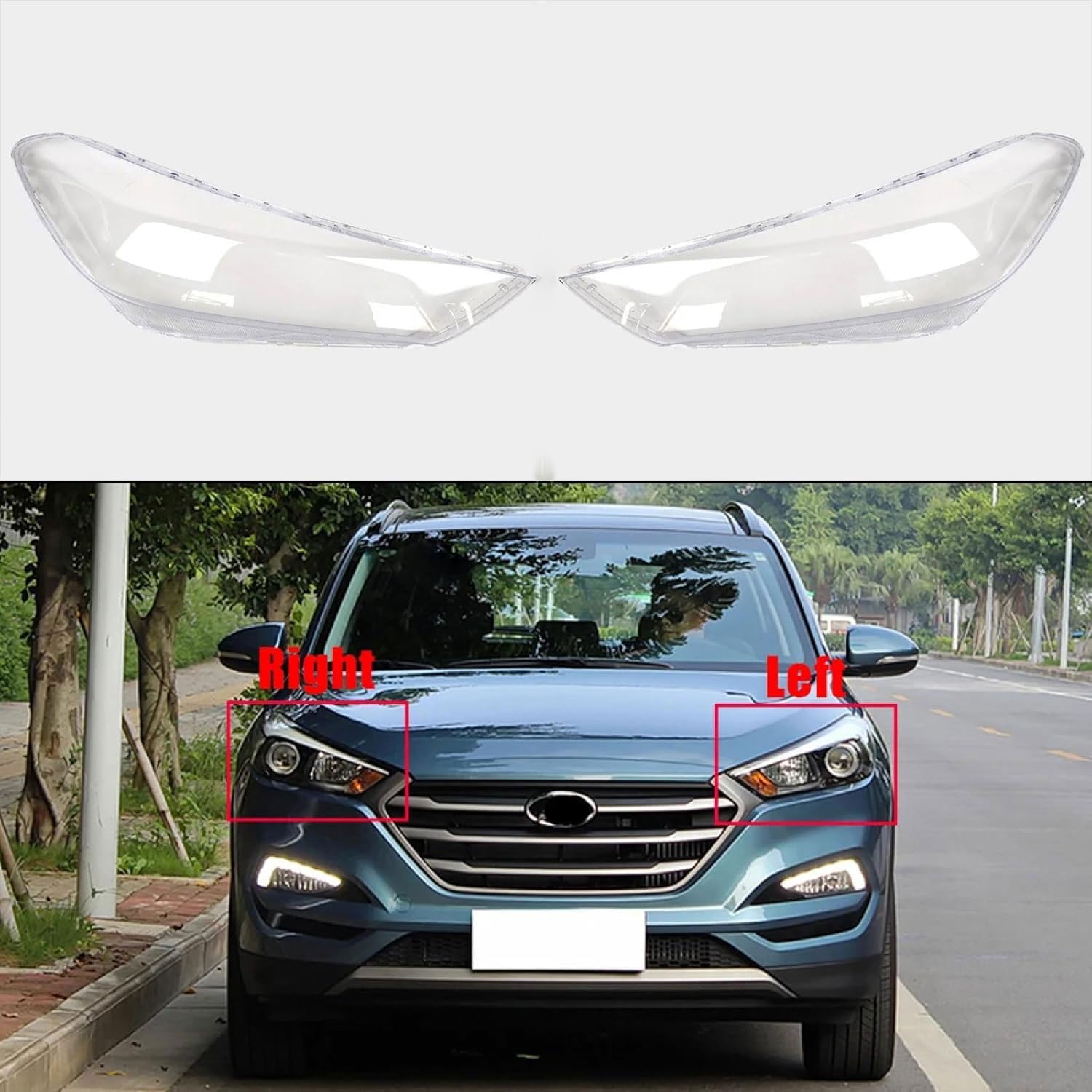 Car Headlight Cover for Hyundai Tucson 2015 2016 2017 2018,Clear Front Lampshade Replacement Headlamp Shell Mask Transparent Lampshade Lens Accessories,A Pair