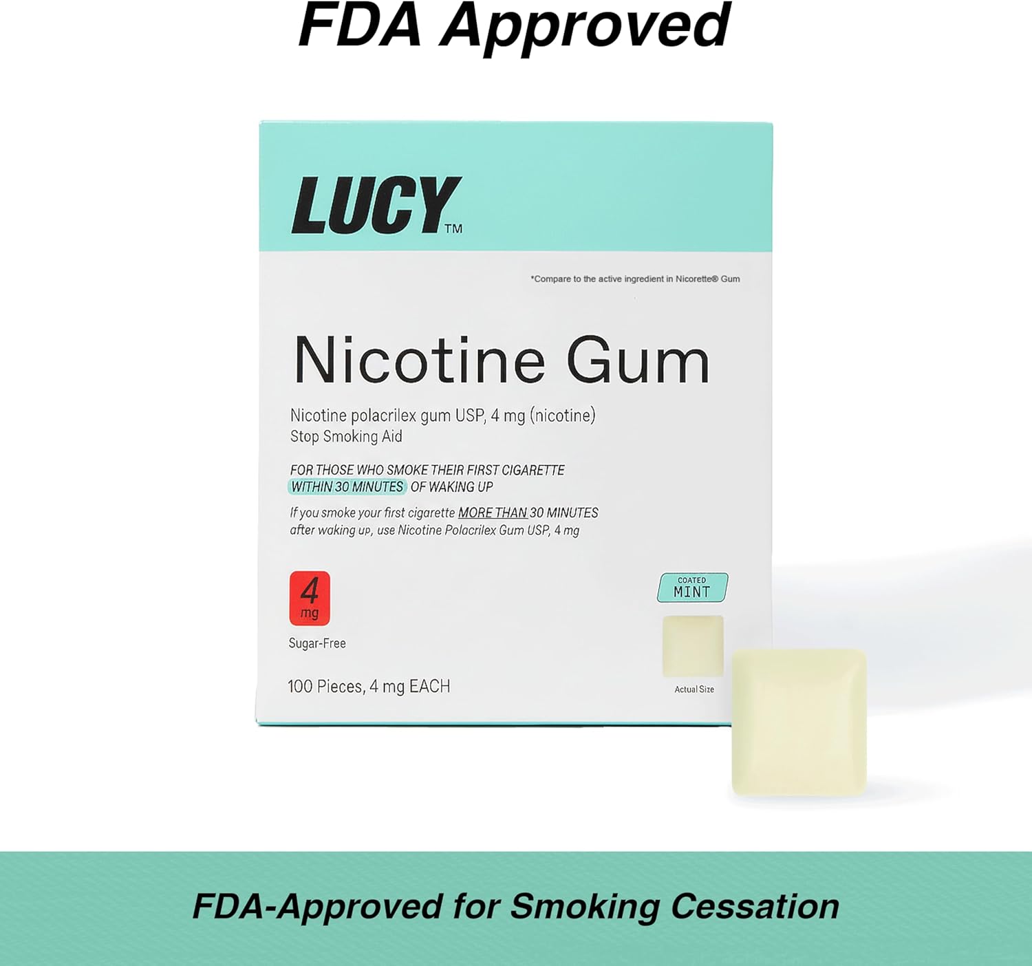 LUCY™ NRT Nicotine Gum, Stop Smoking Aid, Mint Flavor, 4mg 100-Count