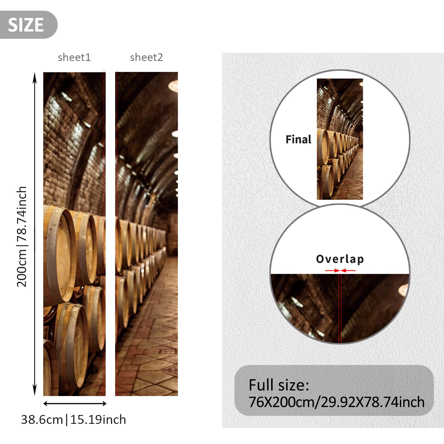 Alwayspon Adhesivo mural autoadhesivo para puerta de bodega de vino de 200 x 76 cm, vinilo para despegar y pegar, calcomanías impermeables y extraíbles para decoración de pared de dormitorio, hogar