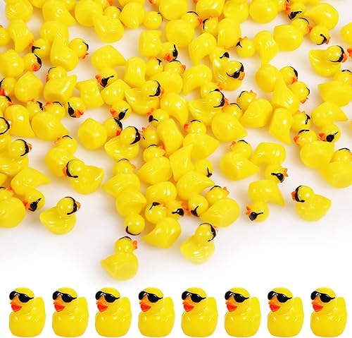 Mini patos de resina con lentes de sol, lindos patos pequeños para manualidades, jardín, acuario y decoración de casa de muñecas (amarillo)