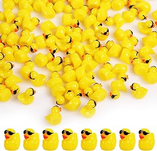 100PCS Mini Resin Duck, Cute Tiny Resin Ducks with Sunglasses Miniature Ducks for Crafts Duck Resin Figures for Garden Aquarium School Dollhouse Potted Decorations (Yellow)