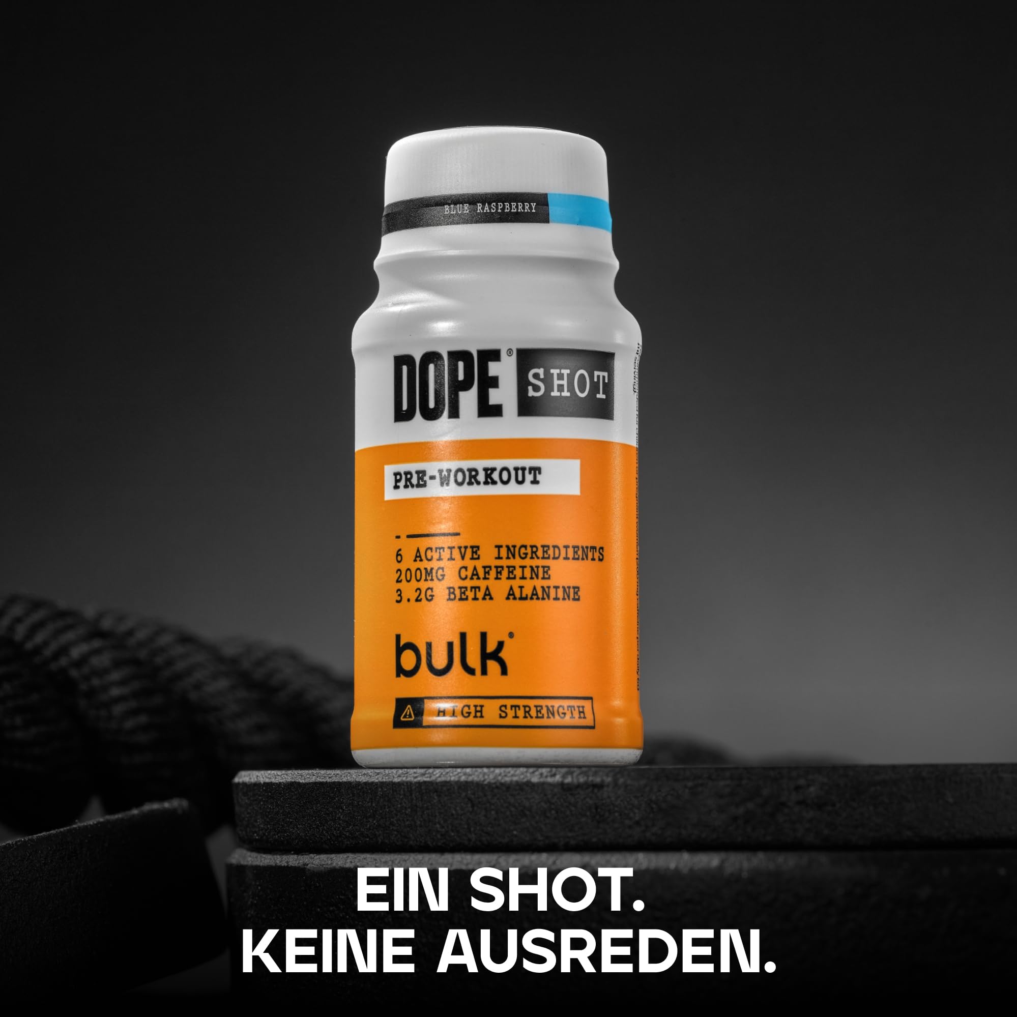 Bulk Dope Shots Pre-Workout Drink | Blue Raspberry | 12 x 60ml Trinkfläschchen für unterwegs | Hochdosiertes 200mg Koffein & 3,2g Beta-Alanin | Unterstützt Energie & Fokus fürs Fitnessstudio