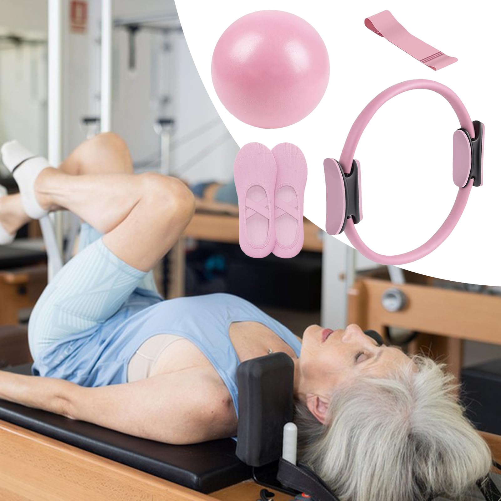 Pilates Set Für Zuhause Frauen, Pilates Essential Kit, Pilatess Fitness Ausrüstung Mit Pilatess Ring, Langen Widerstandsbändern, Ball Und Griffsocken, Für Postpartum, Reisen, Fitnessstudio, Yoga