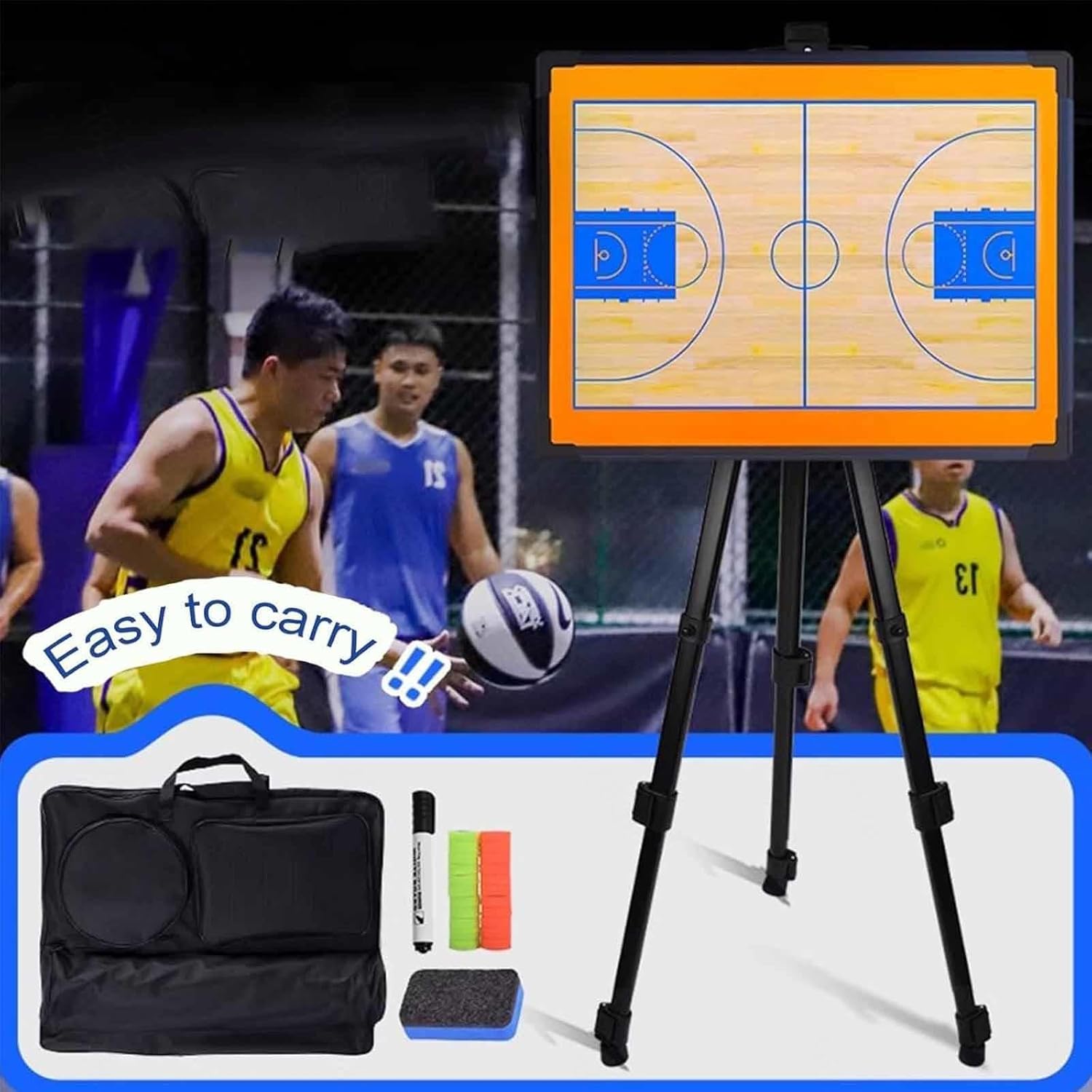 Magnetic Basketball Coaching Board 61.5x46cm, Double-Sided Dry Erase Clipboard with Tripod & Special Pen, Height Adjustable Tactics Whiteboard for Training & Strategy