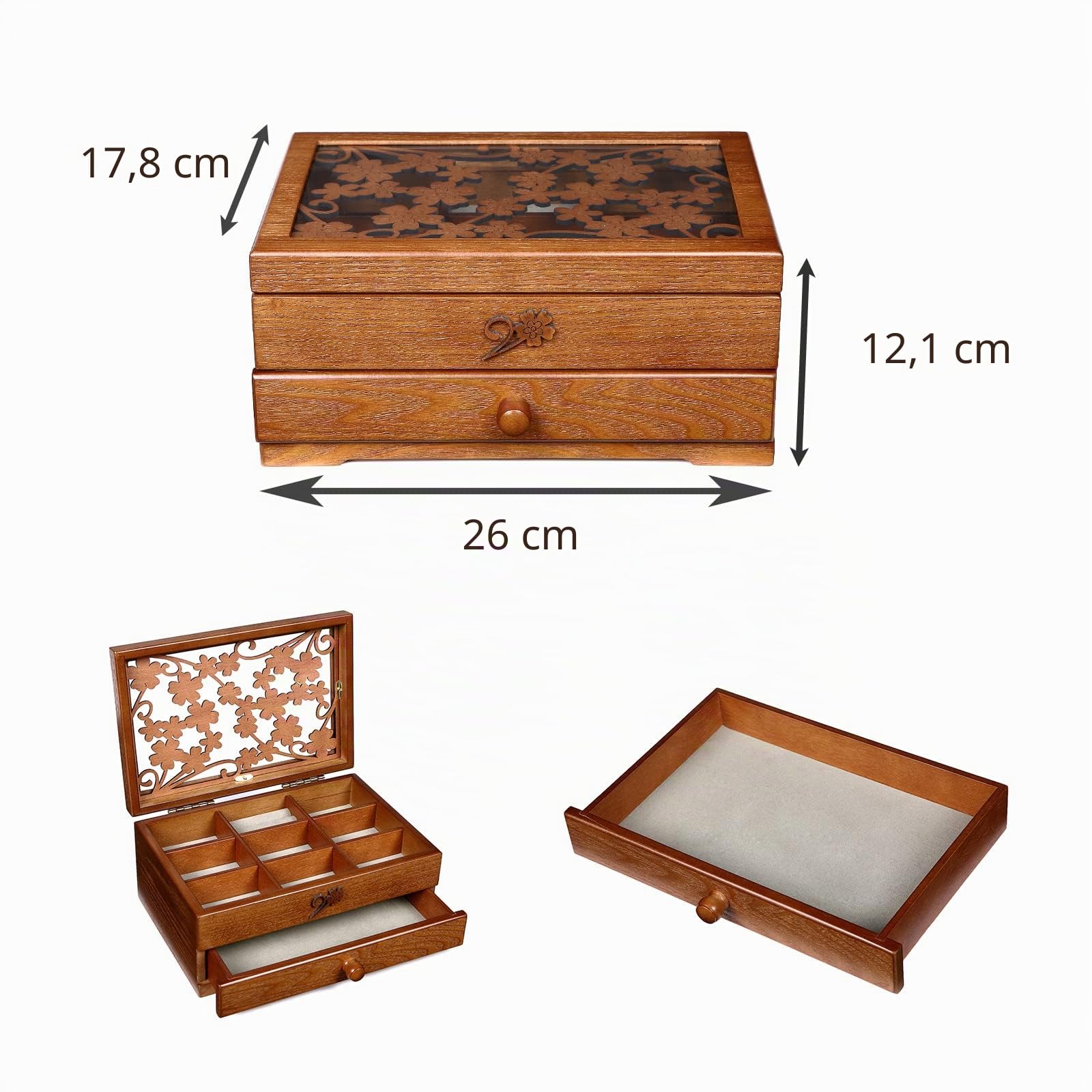 Changsuo Boîte à bijoux en bois pour femmes avec tiroirs, petit organisateur de rangement de bijoux