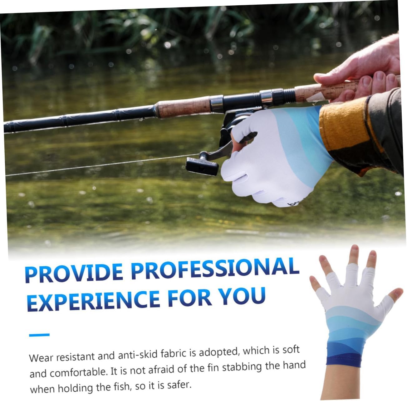 Fishing Gloves UV Protection Mitts Half Finger Sun Gloves Breathable Lightweight for Men Women Size M Blue