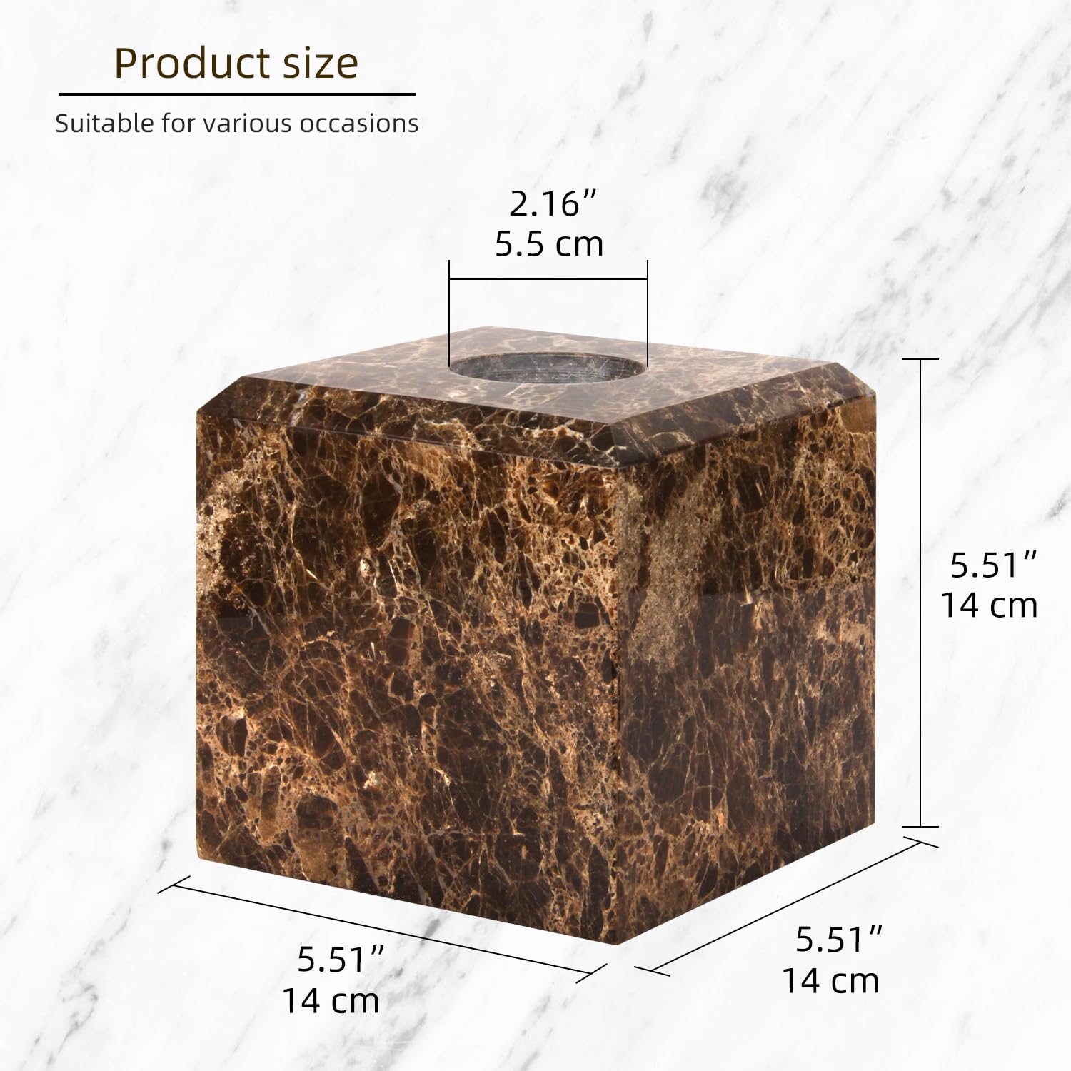Taschentuchbox Hülle Marmor Natürlicher, Dunkelbraun, 14x14x14cm | Quadratisch, Dekorationshalter, Organizer für Badezimmer Schlafzimmer Küche Büro, Heimdekoration