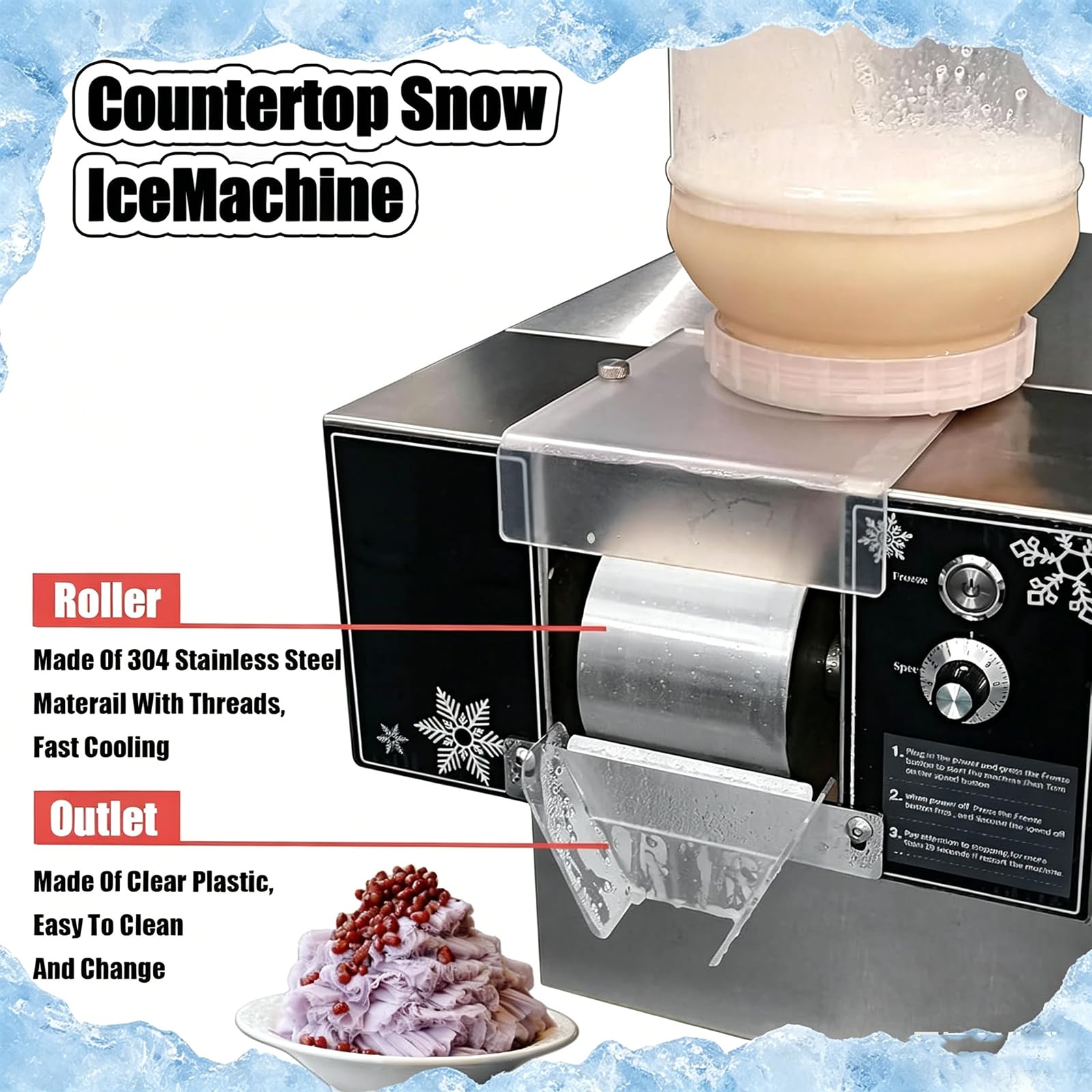 Machine à cônes de neige électrique, machine à glace automatique en forme de flocon de neige, rasoir à glace rasé, broyeur à glace pour la maison, camion alimentaire, restaurant, équipement de