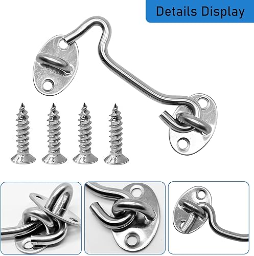Miniatura 3 de Paquete de 4 ganchos y ojales de 4 pulgadas, acero inoxidable resistente al óxido, ganchos de cabina para persianas de puerta, ventana, cobertizo