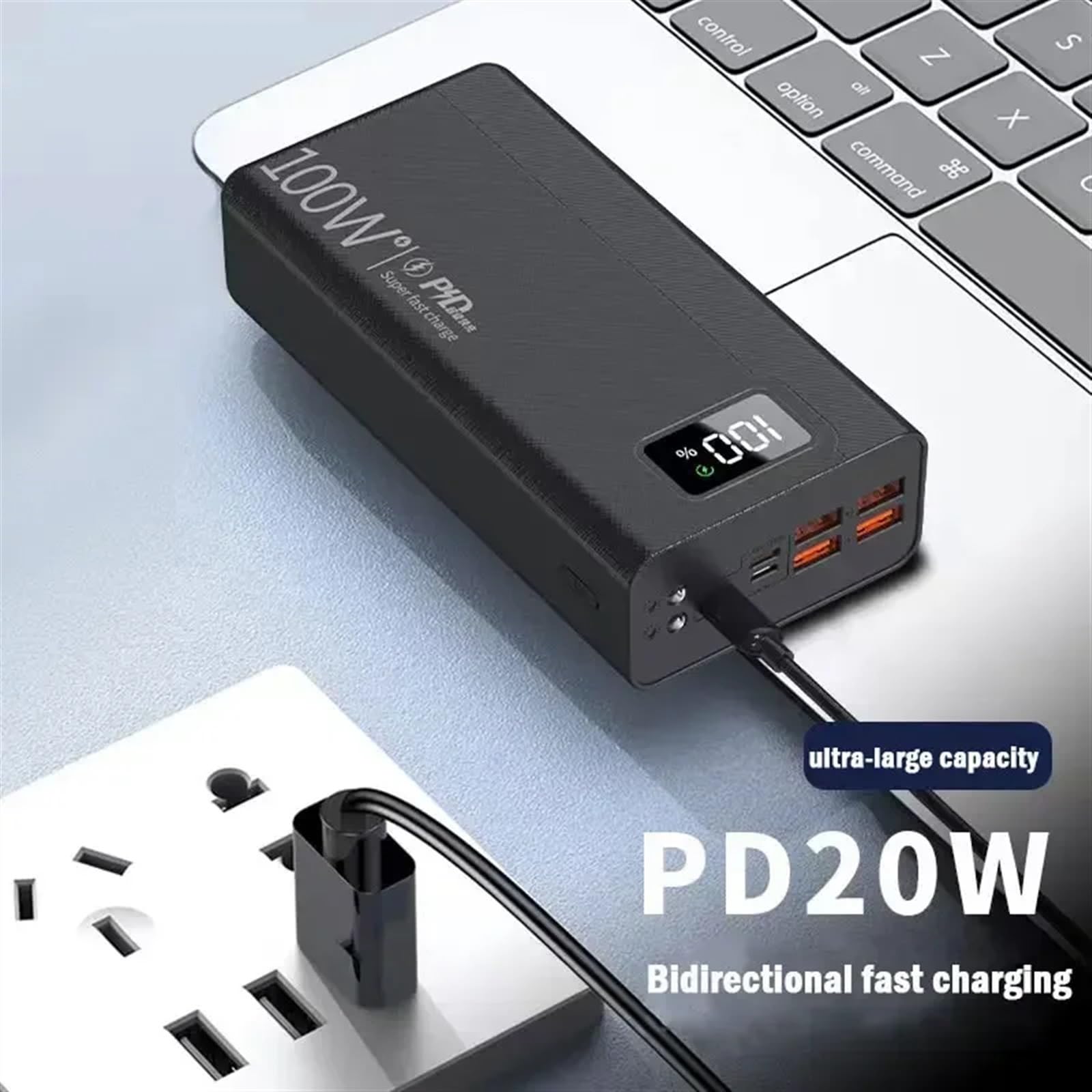 Powerbank 100 W 3/50000 mAh 4 USB Szybkie ładowanie Przenośna zewnętrzna ładowarka Powerbank (Size : White 50000mAh)