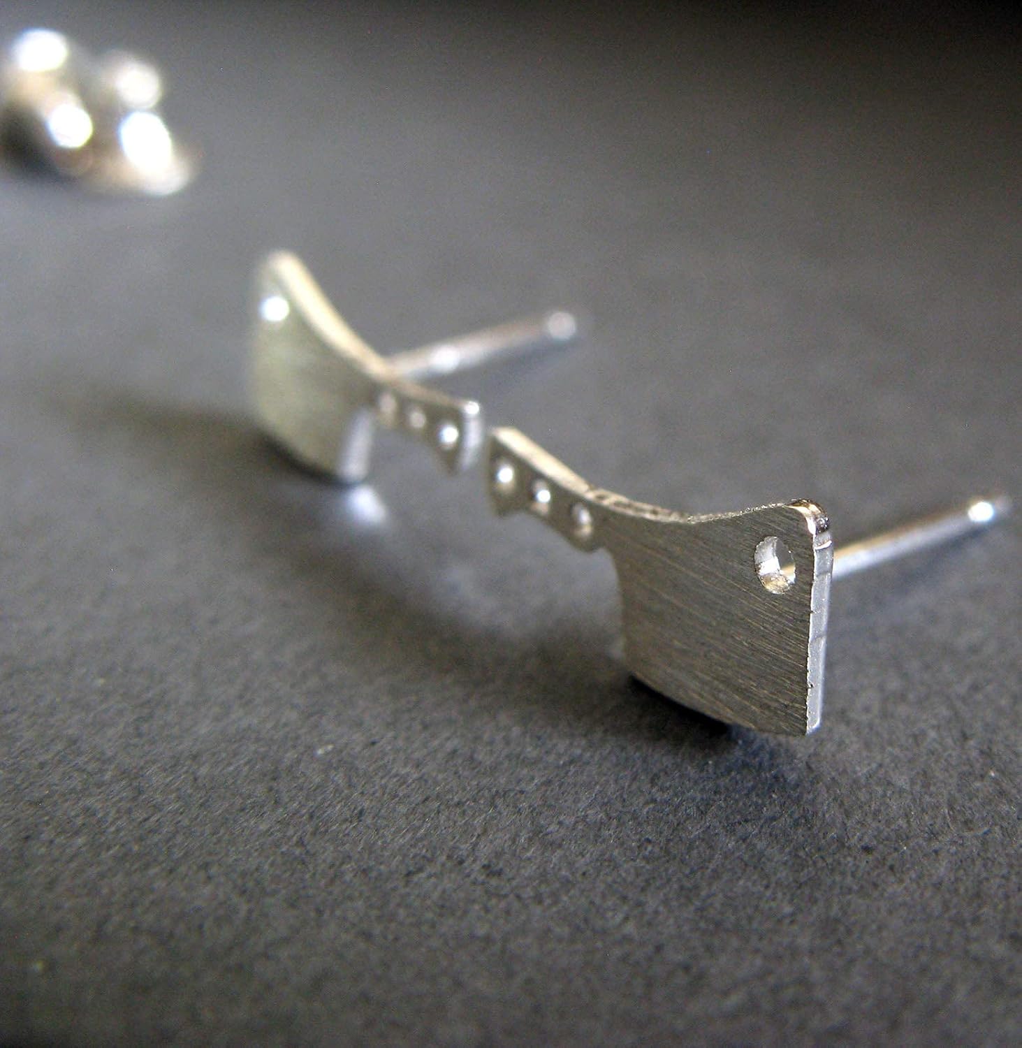 Butcher Knife Cleaver Stud Earrings Brushed Sterling Silver Handmade in USA
