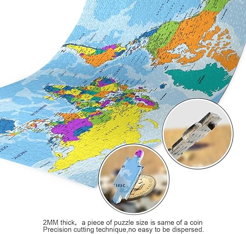 Miniatura 3 de Rompecabezas de mapa del mundo, rompecabezas para adultos de 1000 piezas, con letras en la parte posterior, divertidos rompecabezas para adultos