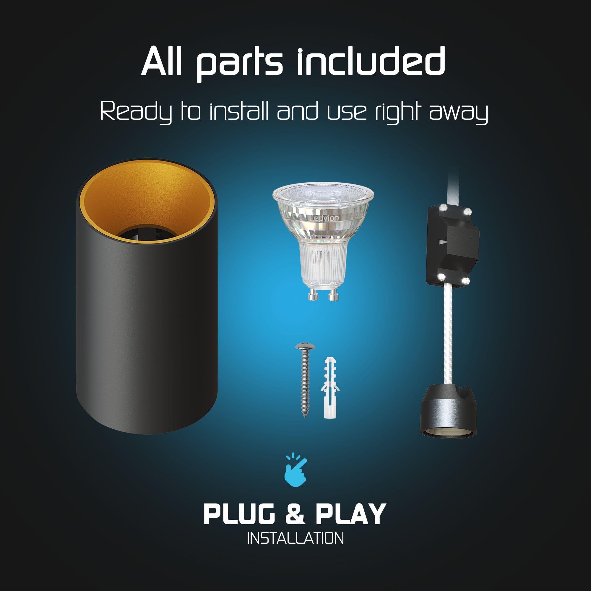 Ledvion 6er Set LED Aufbauspot Schwarz Rund 3W Warmweiss dimmbar | ø80mm; fuer trockene Innenraeume; mit Leuchtmittel geliefert; fuer Decke Flur Kueche und Wohnraum
