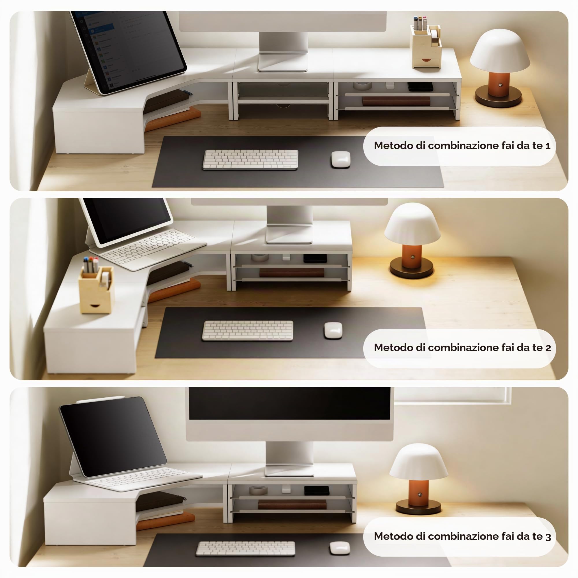 Fenge Supporto per Monitor, Scrivania Rialzo Monitor Angolare in Legno a 2 Livelli, Robusto Supporto per Computer, Supporto per Desktop Multiuso per Laptop, PC, Stampante, Computer (Bianco)