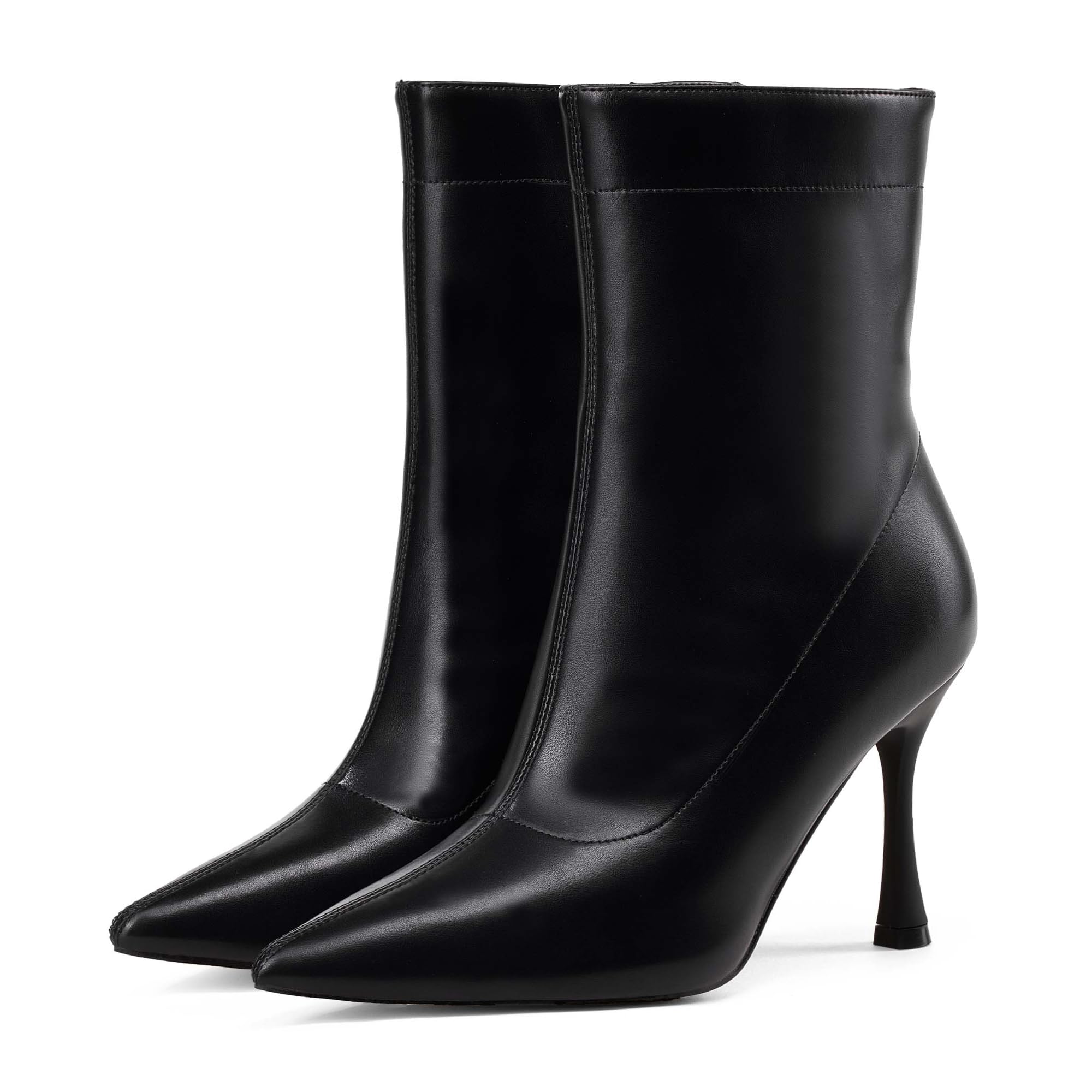 Damskie botki 9 cm szpiczasty nosek - średni obcas szpilki buty robocze dla kobiet modne krótkie buty czarne 8, Czarny, 39.5 EU