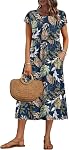 WNEEDU Robe d'été pour femmes 2026 Robe florale Midi à manches courtes Empire avec poches