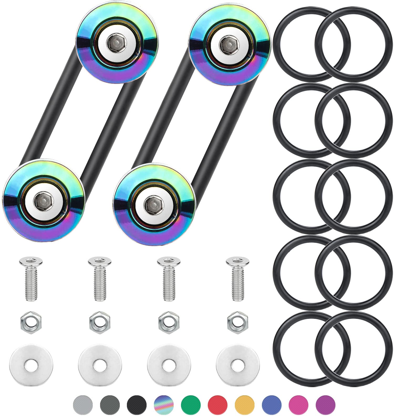 Bumper Quick Release, Mellbree Quick Release Trunk Front Rear Bumper Fasteners Fenders Holders Kit Compatible for Universal Car Bumper (Color 4 x Quick Release Tabs with 12 x O-Ring Fastener)