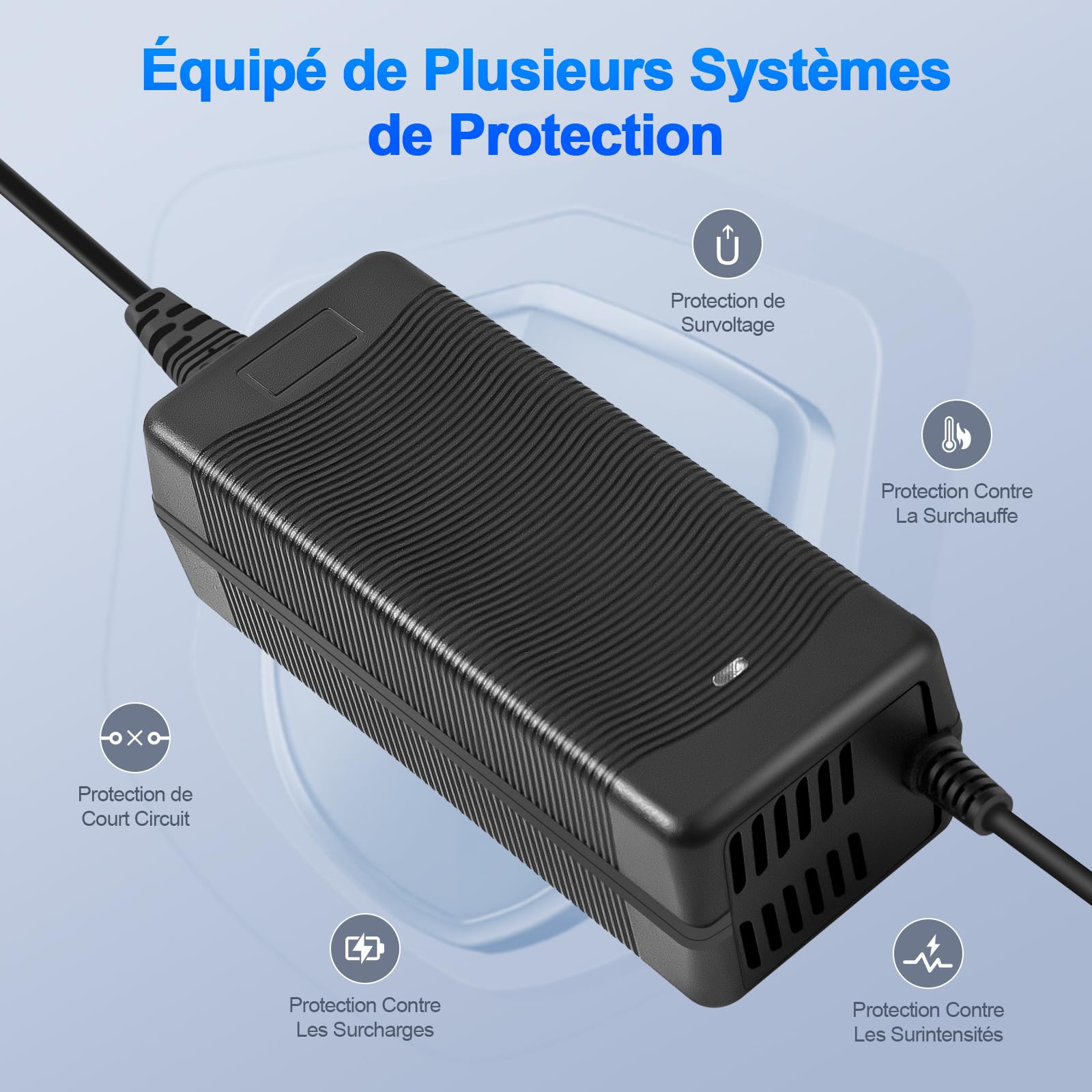 58,8 V 2 A Chargeur pour Kugoo G3/G-Booster Trottinette Électrique, Vélo Électrique, Hoverboard, Câble de Charge avec Fiches d'Interface 4 en 1, 117 W Chargeur de Batterie au Lithium