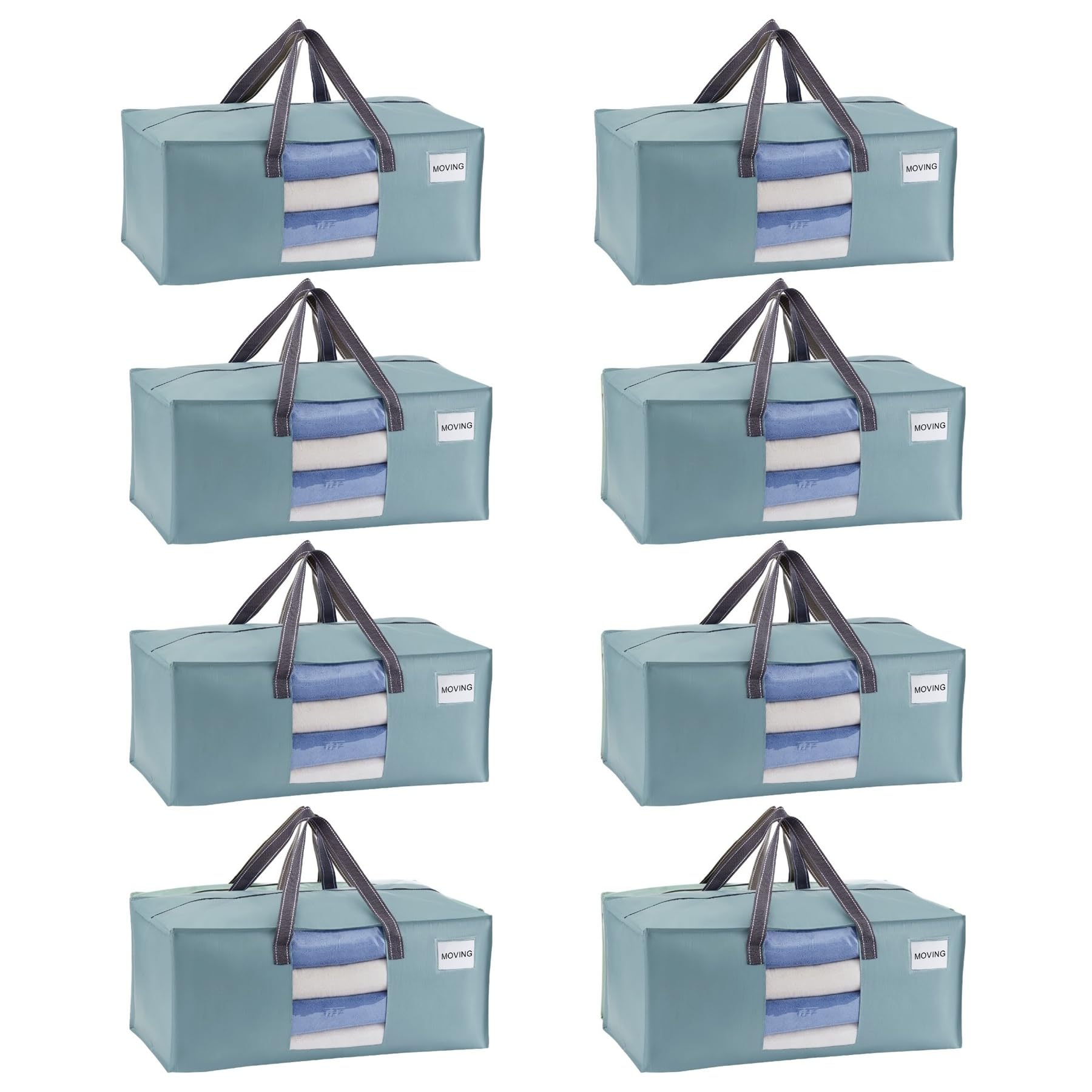 VENO Heavy Duty Moving Bags, Storage Bags, Clear Window, Light Blue, 8 Pack