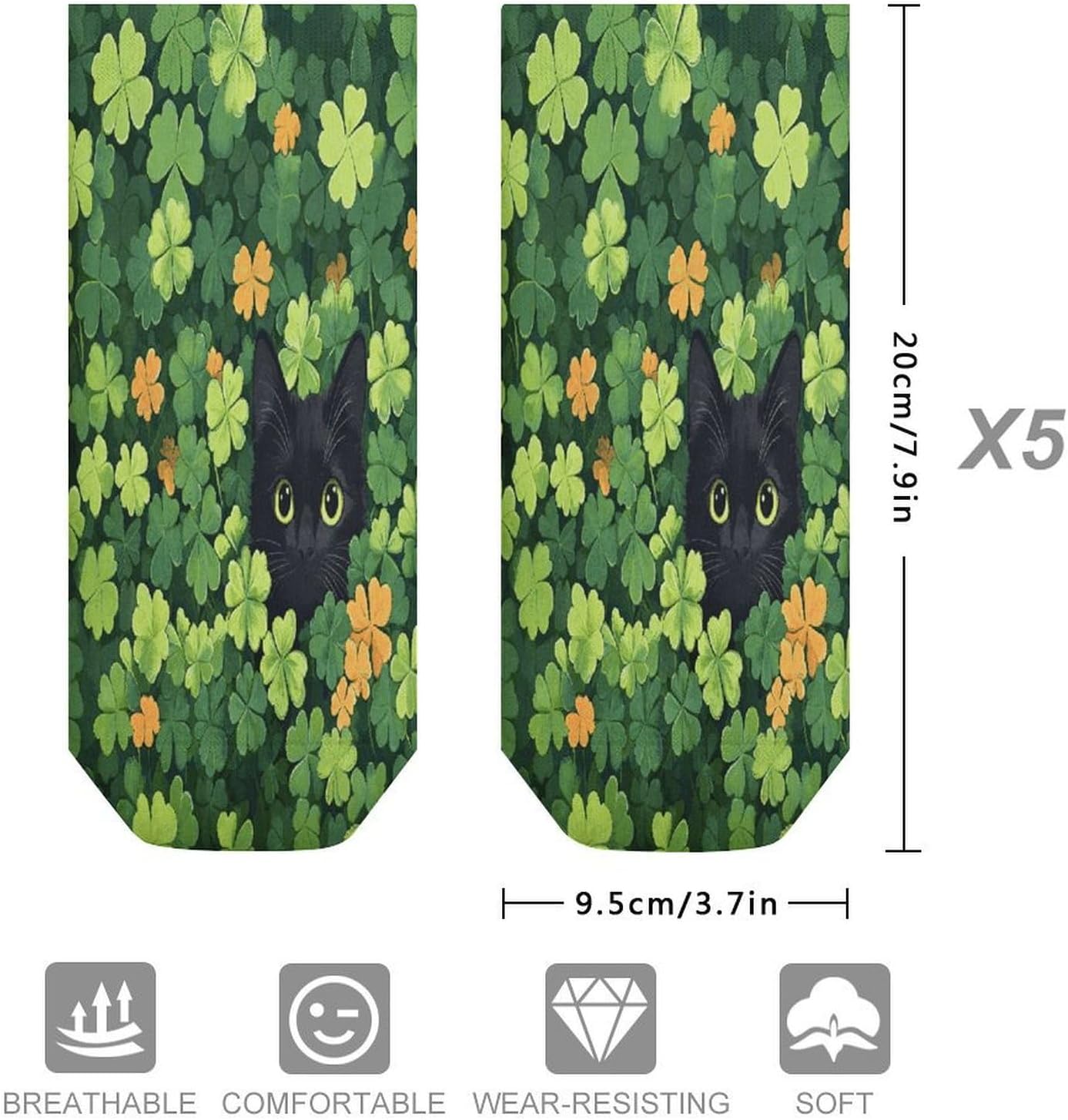 Clovers Black Cat Ankle Sock Low Cut Socks Tube Socks for Sports