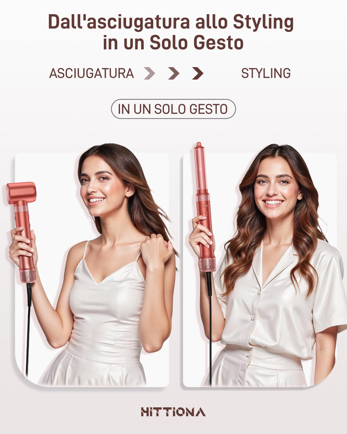 HITTIONA Air Styler 6 in 1 con Borsa Portaoggetti, Spazzola Asciugacapelli Multifunzione, Arricciacapelli Automatico con Effetto Coanda, per Asciugare, Lisciare e Volumizzare, Idea Regalo Donna