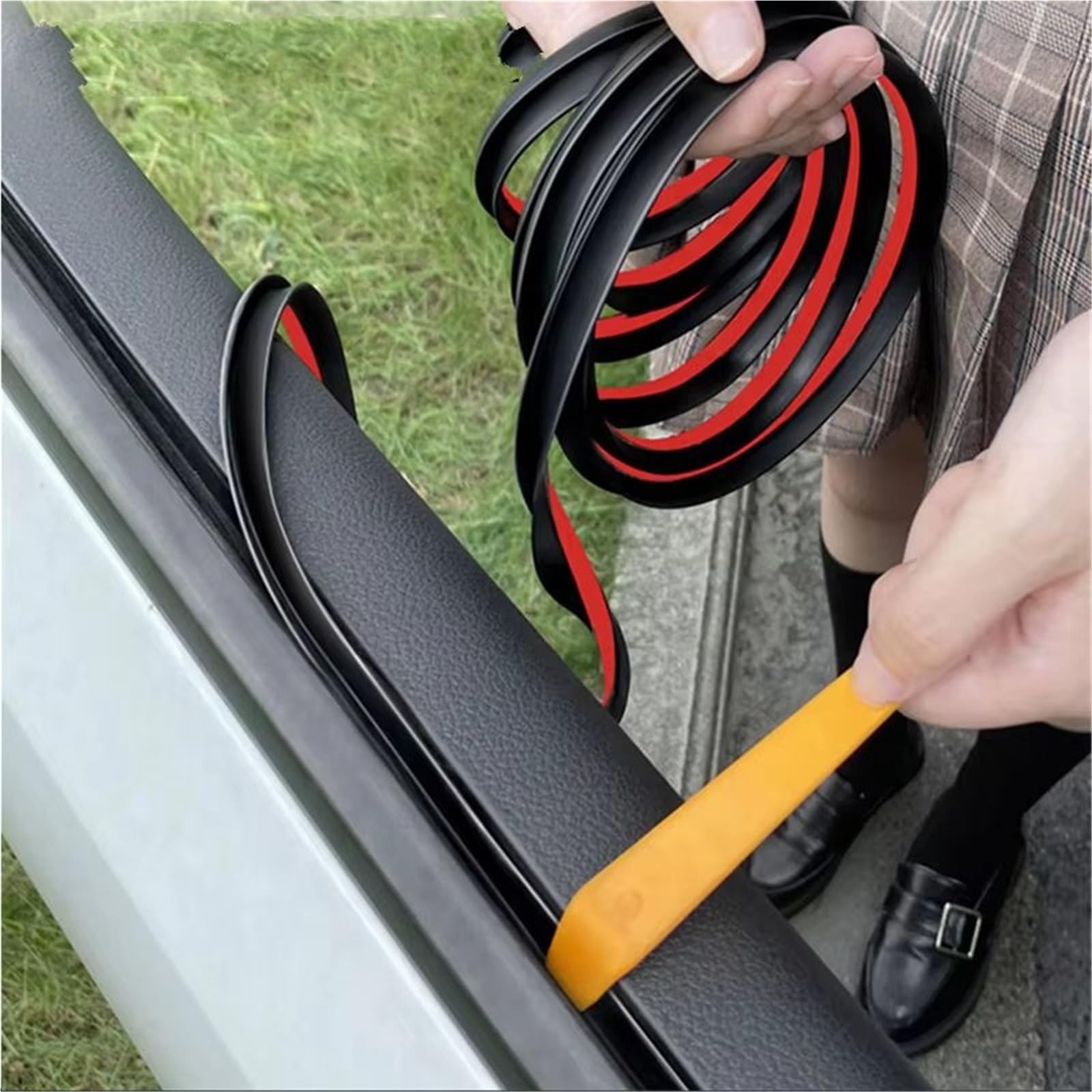Guarnizione Per Porta Auto 2m Addensare Gomma B-Pilastro Guarnizione Striscia Porta Auto Sigillante Insonorizzata Finestra(2m)