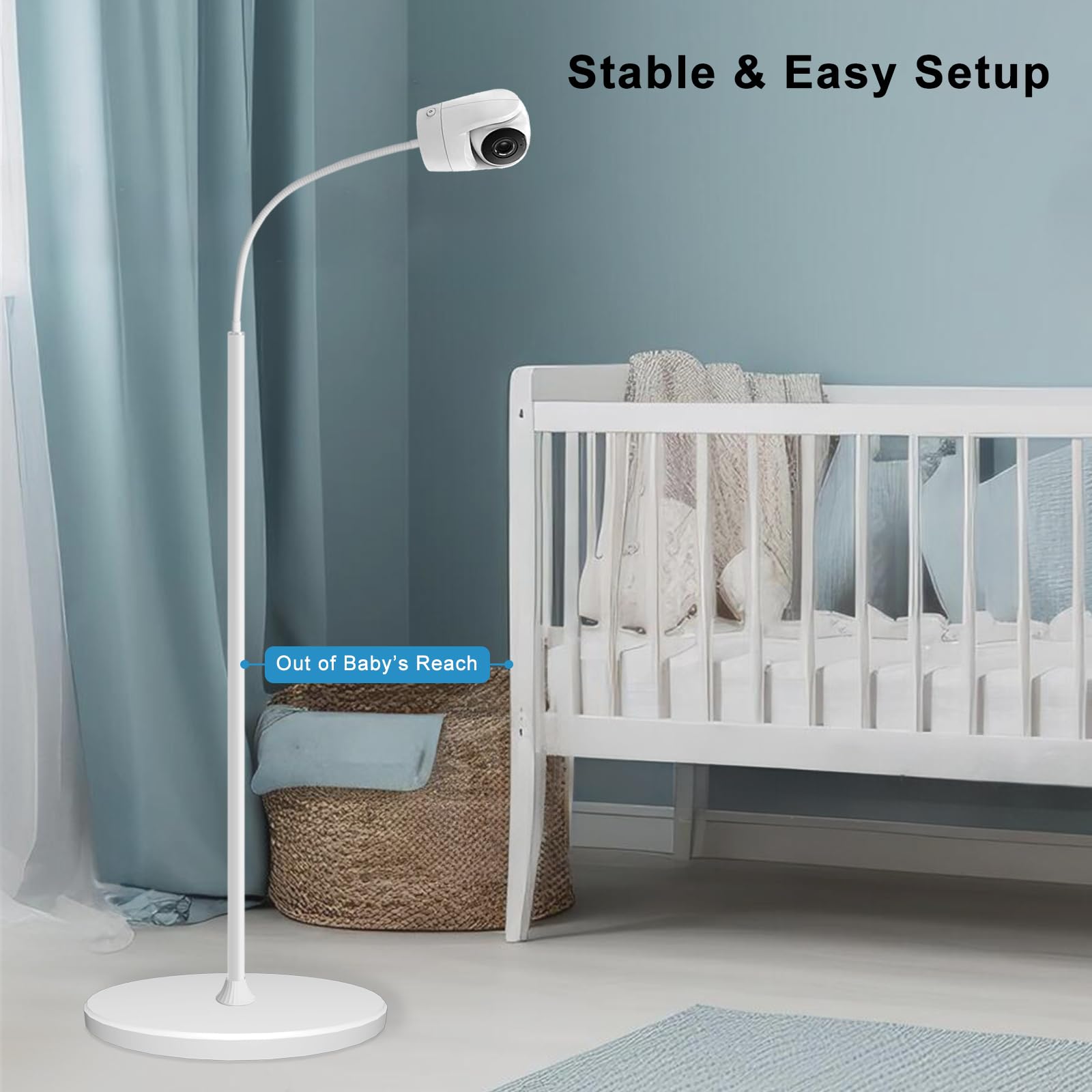 Uchwyt do elektronicznej niani, uchwyt na kamerę dla niemowląt, 170 cm, z regulacją wysokości, kompatybilny z Infant Optics DXR-8 Pro, HelloBaby, Babysense, VTech, Vava, Motorola i wszystkimi