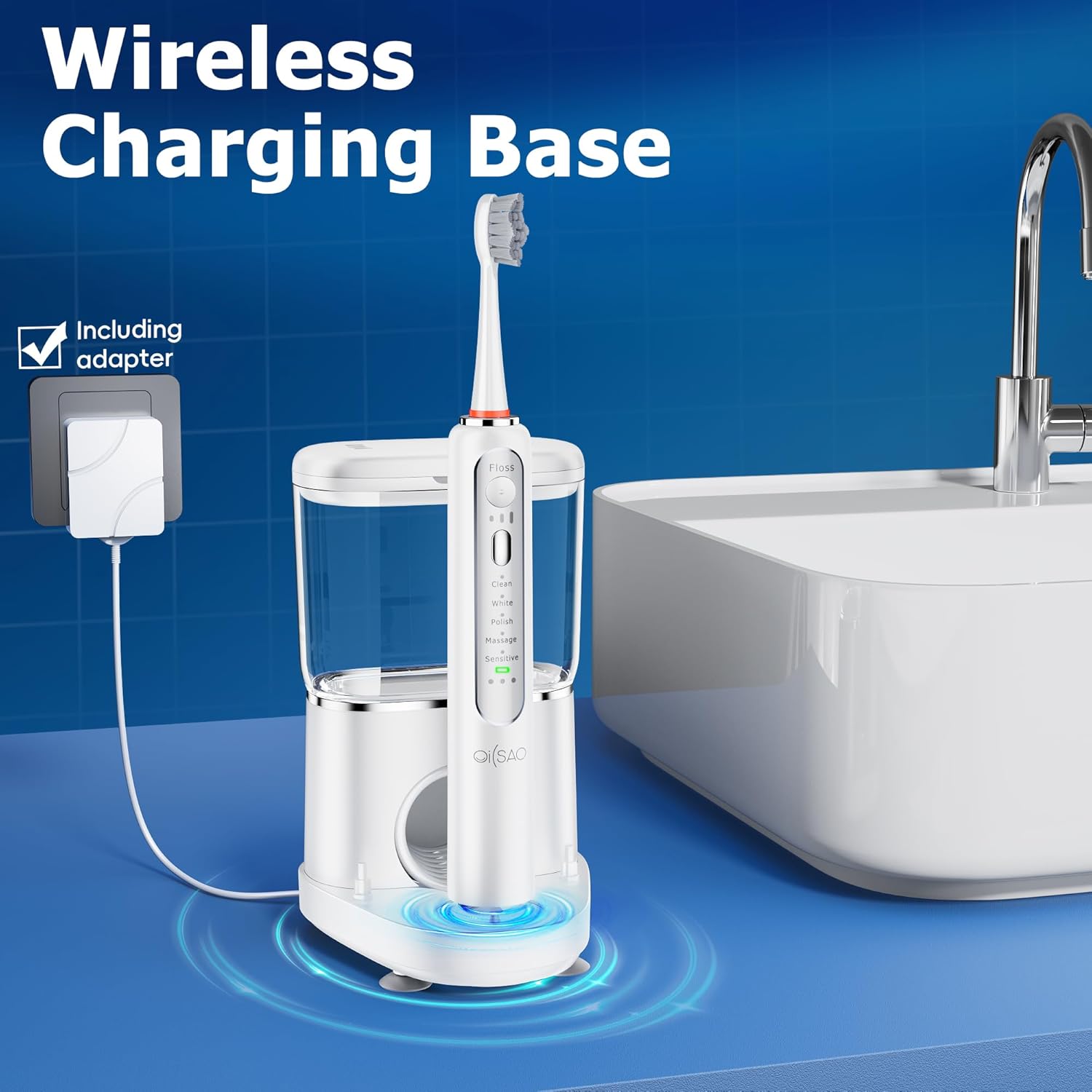 Electric Toothbrush with Water Flosser, Advanced 2.0 Flossing Toothbrush Combo in One with 5 Brush Modes & 3 Floss Speeds,500 ML Cordless,for Adults,Teeth, Gums, Braces, Dental Care,White