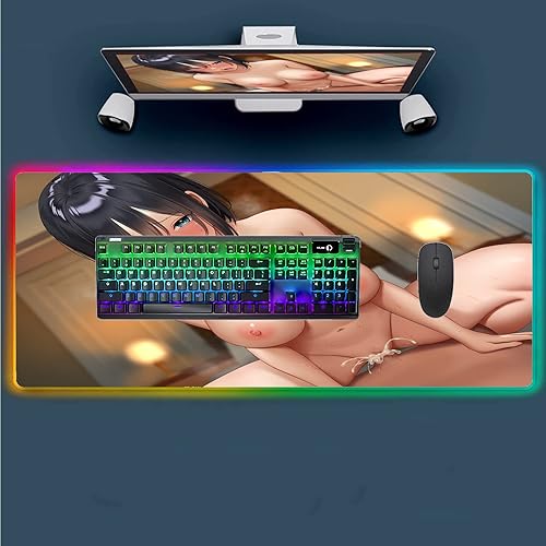 Alfombrilla de mouse sexy Anime Girl RGB, alfombrilla de mouse LED para computadora de escritorio para computadora, oficina, juegos, XXL Mause