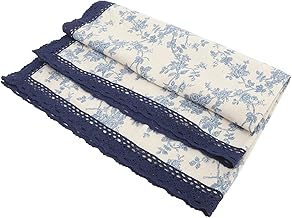 PRETYZOOM Vintage Lace Tablecloth 90x90cm Cotton Linen Fabric with Floral Trim Washable Farmhouse Dining Cover for Home Garden Outdoor Use
