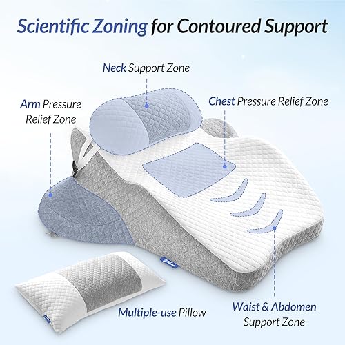 Miniatura 4 de ZIKEE Almohada ergonómica de cuña multiposicional para dormir boca abajo, diseño científico de zonificación para aliviar eficazmente el dolor de