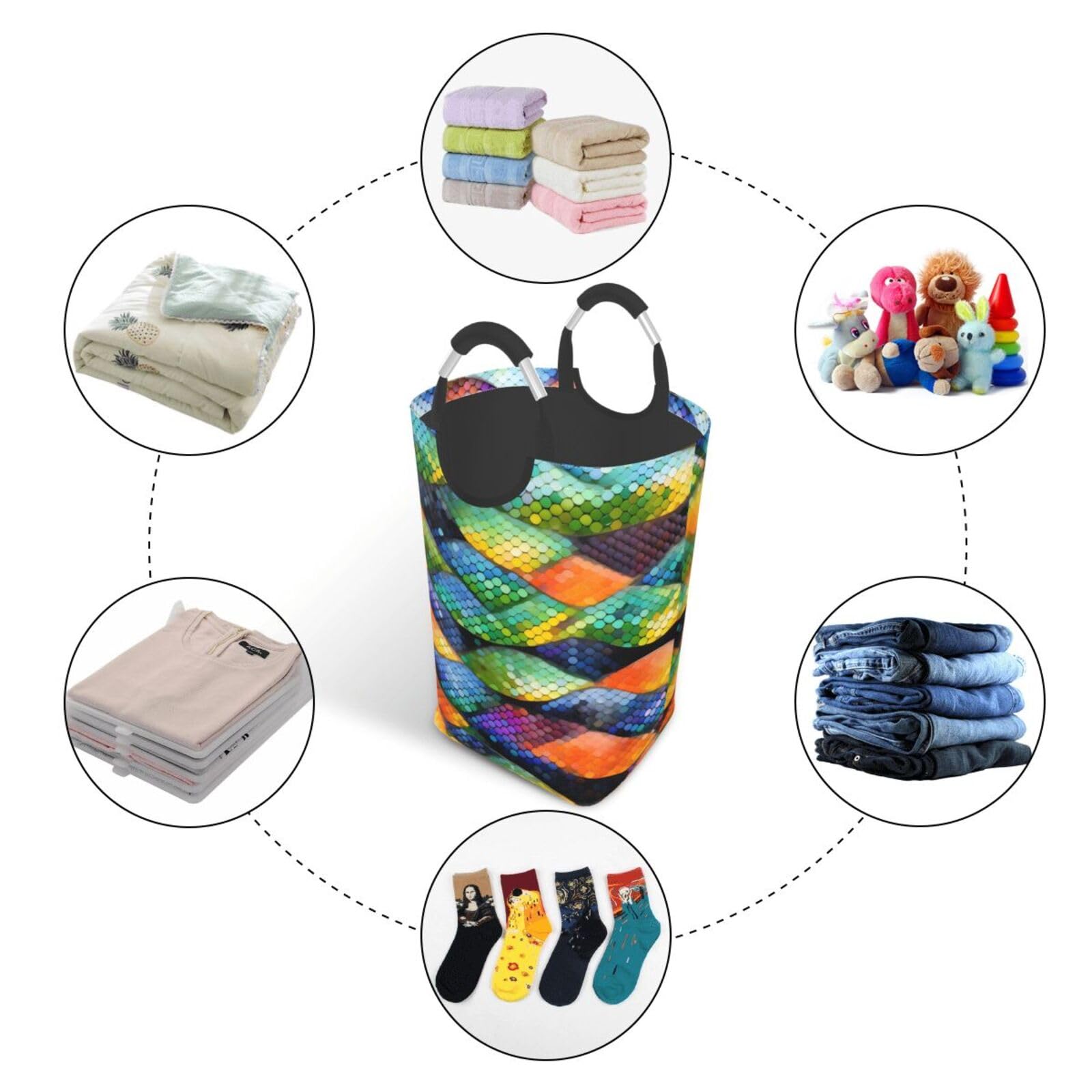 Regenbogenfischschuppen-Aufbewahrungstasche, faltbar, quadratisch, 50 l, Wäschekorb für schmutzige Kleidung, geeignet für Waschküche, Schlafsaal, Schlafzimmer