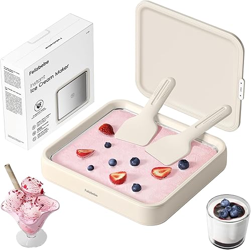 Máquina de helados enrollados, bandeja de rodillo de helado instantáneo con tapa y 2 espátulas, placa fría de acero inoxidable de grado alimenticio