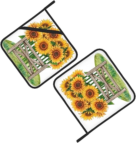 Miniatura 2 de Agarraderas básicas de girasol para cocina, uso diario, con flores de otoño, resistentes al calor, para cocinar, hornear, barbacoa, paquete de 2, 8