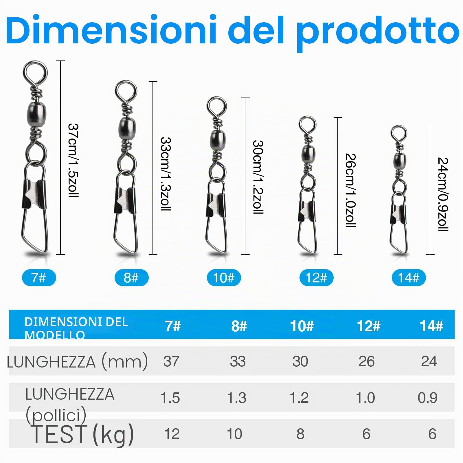 Realure 100/200 Pezzi Vortici Pesca Trota, Pesca Carabina Vortice, Pesca in Acciaio Inox con Moschettone, Esche da Pesca Vortice per Acqua Salata, Accessori da Pesca,5 Dimensioni 7/8/10/12/14#